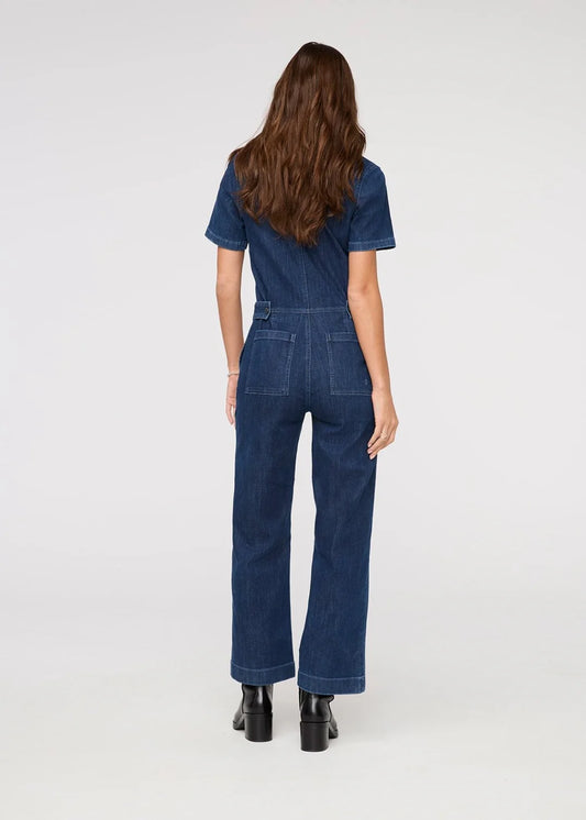 DU/ER PERFORM DENIM SHORT SLEEVE JUMPSUIT