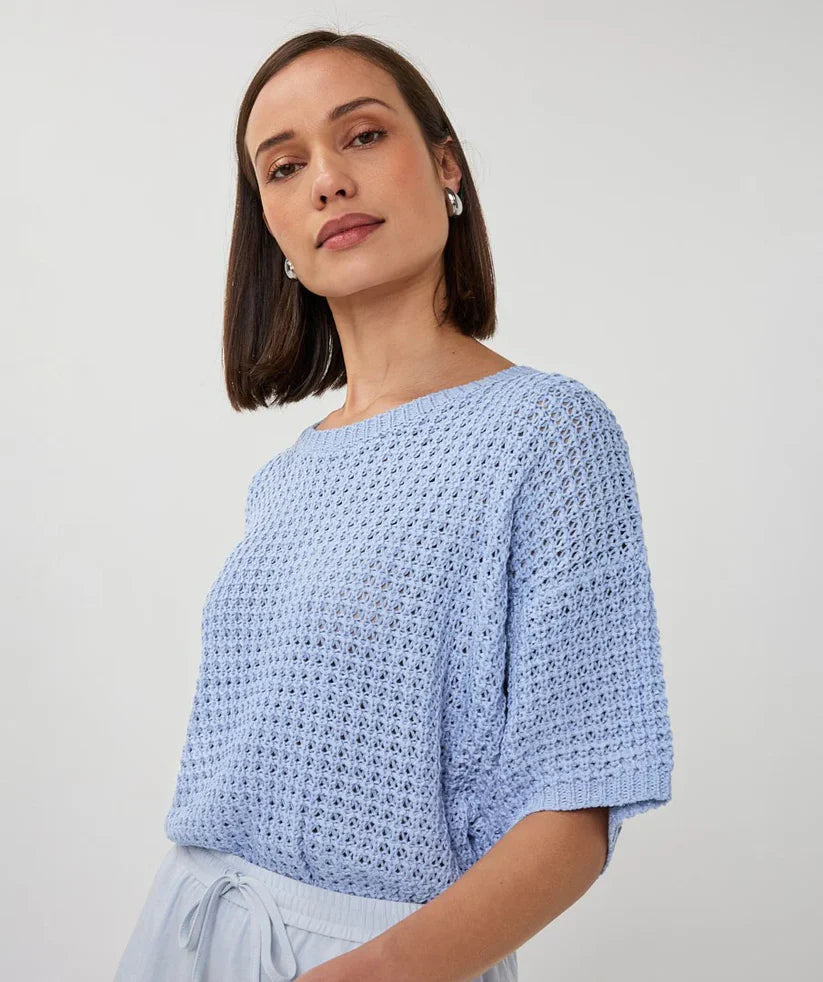 ESQUALO OPEN KNIT SHORT SLEEVE SWEATER