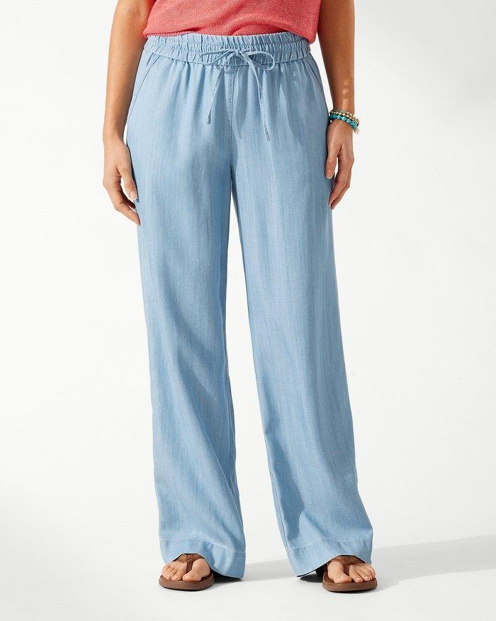Tommy Bahama Women’s 4 Blue Tencel Chambray All Day Relaxed Casual Pants