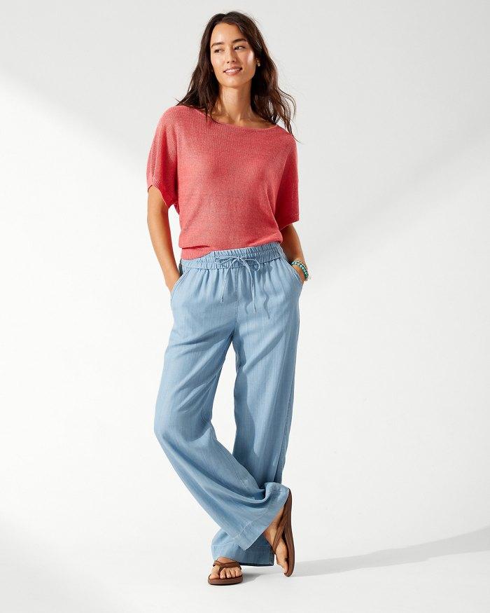 The Riley High Waist Chambray Trousers in Stone • Impressions Online  Boutique